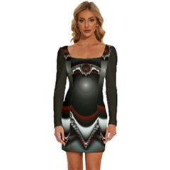 fractal eye Long Sleeve Square Neck Bodycon Velvet Dress