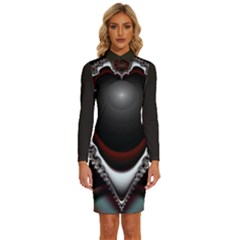 fractal eye Long Sleeve Shirt Collar Bodycon Dress