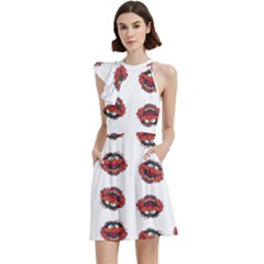 Muppets Animal Pattern Cocktail Party Halter Sleeveless Dress With Pockets