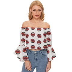 Muppets Animal Pattern Off Shoulder Flutter Bell Sleeve Top