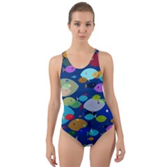 Illustrations Sea Fish Swimming Colors Cut-out Back One Piece Swimsuit by anzea