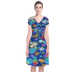 Illustrations Sea Fish Swimming Colors Short Sleeve Front Wrap Dress