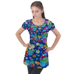 Illustrations Sea Fish Swimming Colors Puff Sleeve Tunic Top