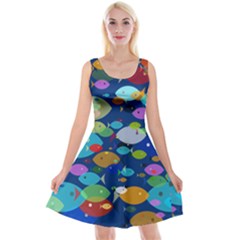 Illustrations Sea Fish Swimming Colors Reversible Velvet Sleeveless Dress