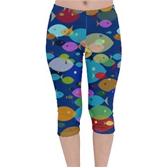 Illustrations Sea Fish Swimming Colors Velvet Capri Leggings  by anzea