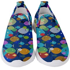 Illustrations Sea Fish Swimming Colors Kids  Slip On Sneakers