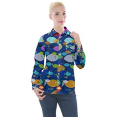 Illustrations Sea Fish Swimming Colors Women s Long Sleeve Pocket Shirt