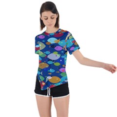 Illustrations Sea Fish Swimming Colors Asymmetrical Short Sleeve Sports T-shirt