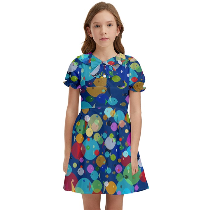 Illustrations Sea Fish Swimming Colors Kids  Bow Tie Puff Sleeve Dress