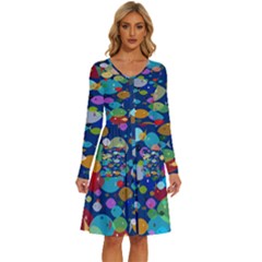 Illustrations Sea Fish Swimming Colors Long Sleeve Dress With Pocket by anzea