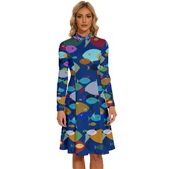 Illustrations Sea Fish Swimming Colors Long Sleeve Shirt Collar A-line Dress by anzea