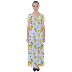 Illustrations Lemon Citrus Fruit Yellow High Waist Short Sleeve Maxi Dress