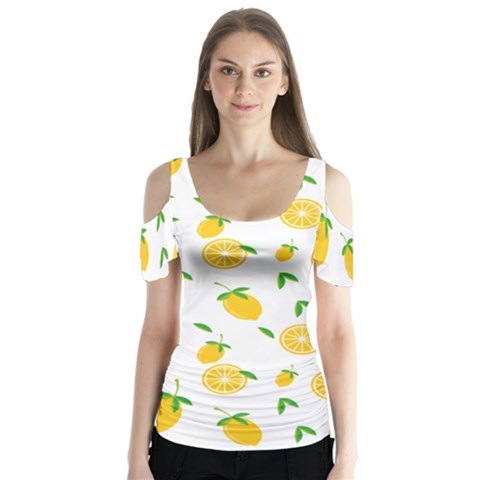 Illustrations Lemon Citrus Fruit Yellow Butterfly Sleeve Cutout T-shirt  by anzea