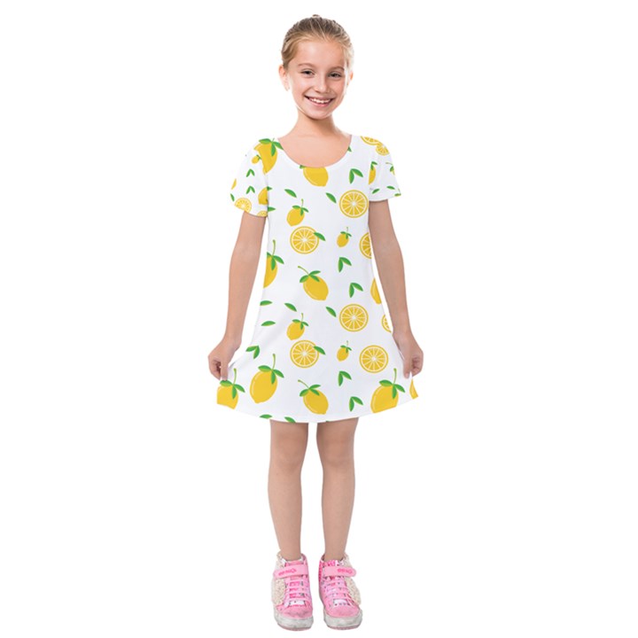 Illustrations Lemon Citrus Fruit Yellow Kids  Short Sleeve Velvet Dress