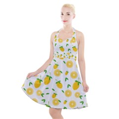 Illustrations Lemon Citrus Fruit Yellow Halter Party Swing Dress  by anzea