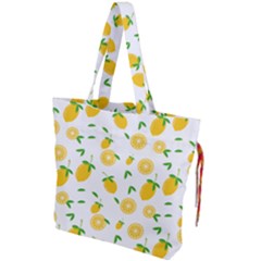 Illustrations Lemon Citrus Fruit Yellow Drawstring Tote Bag by anzea