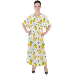 Illustrations Lemon Citrus Fruit Yellow V-neck Boho Style Maxi Dress by anzea