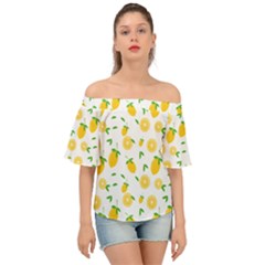 Illustrations Lemon Citrus Fruit Yellow Off Shoulder Short Sleeve Top by anzea