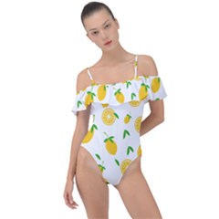 Illustrations Lemon Citrus Fruit Yellow Frill Detail One Piece Swimsuit