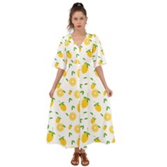 Illustrations Lemon Citrus Fruit Yellow Kimono Sleeve Boho Dress