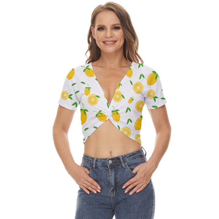 Illustrations Lemon Citrus Fruit Yellow Twist Front Crop Top