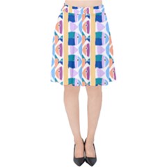 Illustrations Of Fish Texture Modulate Sea Pattern Velvet High Waist Skirt