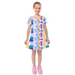 Illustrations Of Fish Texture Modulate Sea Pattern Kids  Short Sleeve Velvet Dress