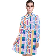 Illustrations Of Fish Texture Modulate Sea Pattern Long Sleeve Chiffon Shirt Dress by anzea