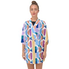 Illustrations Of Fish Texture Modulate Sea Pattern Half Sleeve Chiffon Kimono