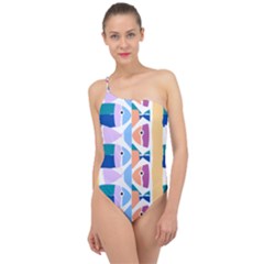 Illustrations Of Fish Texture Modulate Sea Pattern Classic One Shoulder Swimsuit by anzea