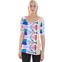 Illustrations Of Fish Texture Modulate Sea Pattern Wide Neckline T-shirt