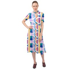 Illustrations Of Fish Texture Modulate Sea Pattern Keyhole Neckline Chiffon Dress