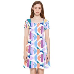 Illustrations Of Fish Texture Modulate Sea Pattern Inside Out Cap Sleeve Dress by anzea