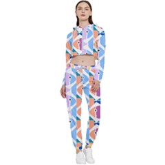 Illustrations Of Fish Texture Modulate Sea Pattern Cropped Zip Up Lounge Set