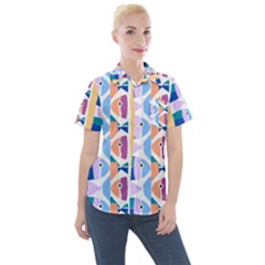 Illustrations Of Fish Texture Modulate Sea Pattern Women s Short Sleeve Pocket Shirt