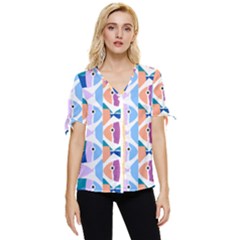 Illustrations Of Fish Texture Modulate Sea Pattern Bow Sleeve Button Up Top by anzea