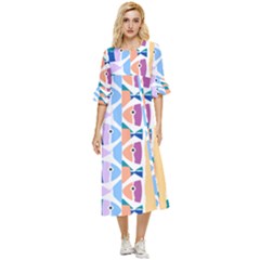 Illustrations Of Fish Texture Modulate Sea Pattern Double Cuff Midi Dress