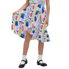 Illustrations Of Fish Texture Modulate Sea Pattern Kids  Ruffle Flared Wrap Midi Skirt by anzea