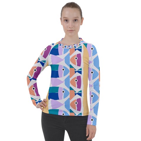 Illustrations Of Fish Texture Modulate Sea Pattern Women s Pique Long Sleeve T-shirt by anzea