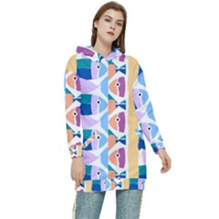 Illustrations Of Fish Texture Modulate Sea Pattern Women s Long Oversized Pullover Hoodie