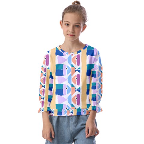 Illustrations Of Fish Texture Modulate Sea Pattern Kids  Cuff Sleeve Top by anzea