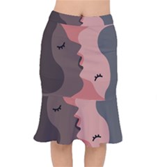 Illustrations Of Love And Kissing Women Short Mermaid Skirt