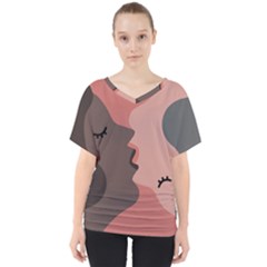 Illustrations Of Love And Kissing Women V-neck Dolman Drape Top