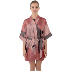 Illustrations Of Love And Kissing Women Half Sleeve Satin Kimono 