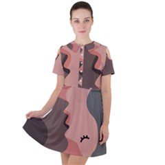 Illustrations Of Love And Kissing Women Short Sleeve Shoulder Cut Out Dress 