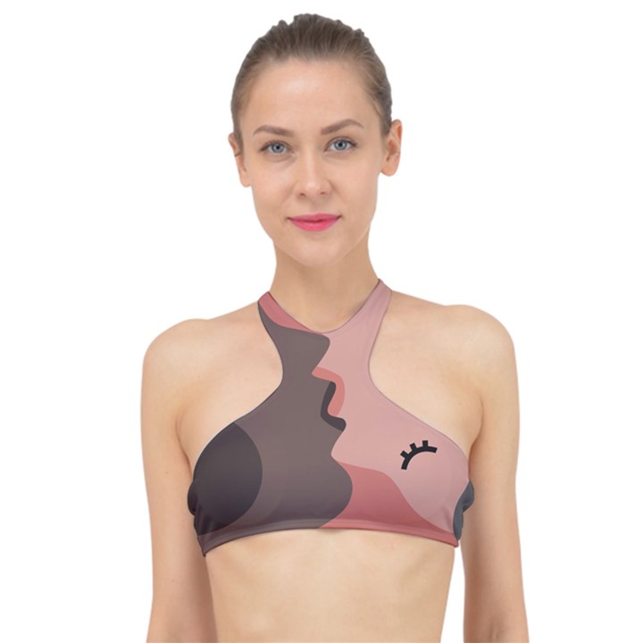 Illustrations Of Love And Kissing Women High Neck Bikini Top