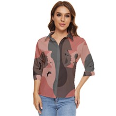 Illustrations Of Love And Kissing Women Women s Quarter Sleeve Pocket Shirt