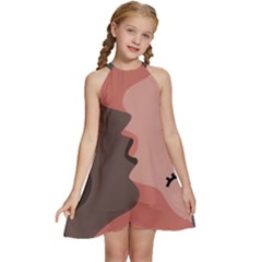 Illustrations Of Love And Kissing Women Kids  Halter Collar Waist Tie Chiffon Dress