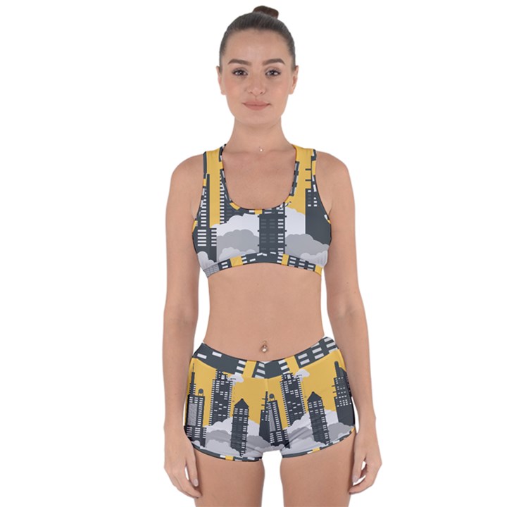 Minimal Skyscrapers Racerback Boyleg Bikini Set