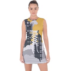 Minimal Skyscrapers Lace Up Front Bodycon Dress